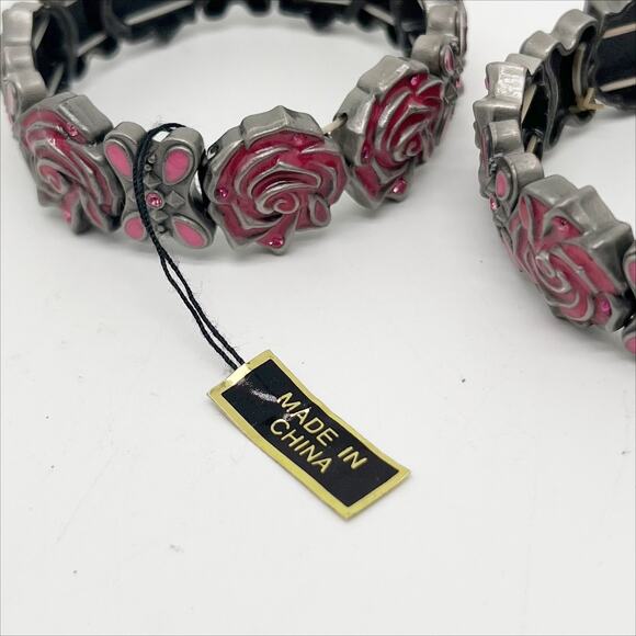 New Mary Kay Set of 2 Pink Rose Enamel Elastic Stretch Cuff Bracelets - Picture 4 of 4